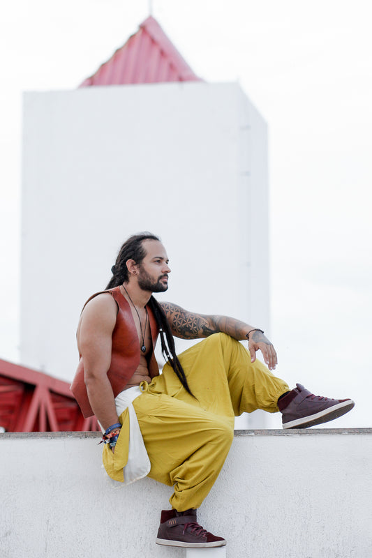 Om Pants - Mustard with Off White Linen