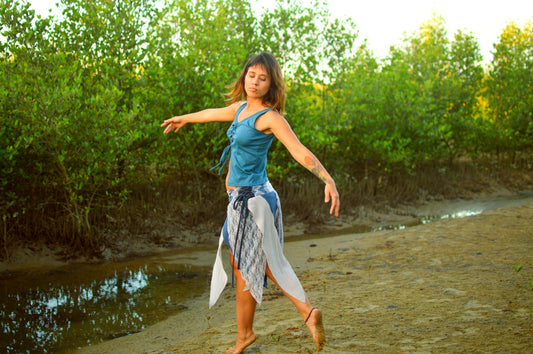 Long Pachamama Cropped - Teal Blue Cotton