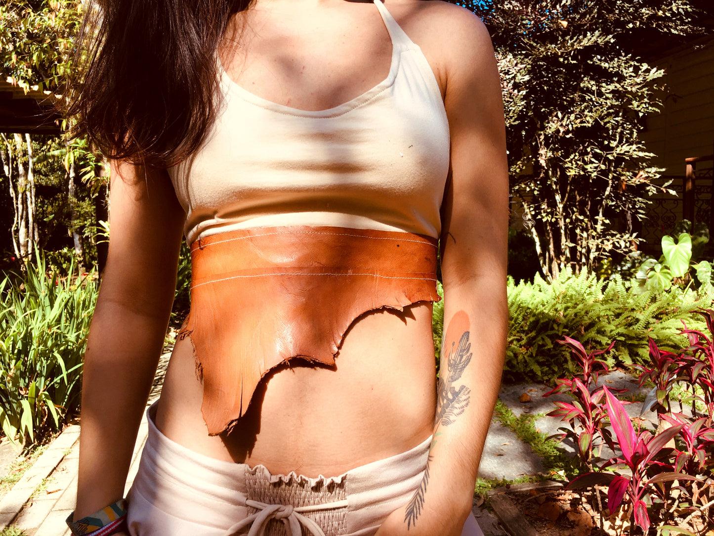 Top with leather flap - Ecological Beige