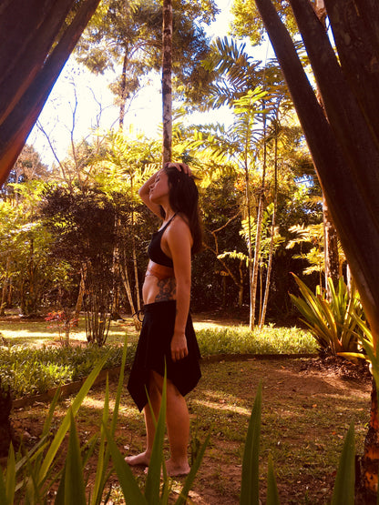 Top com retalho de Couro - Preto / Azul / Amarelo