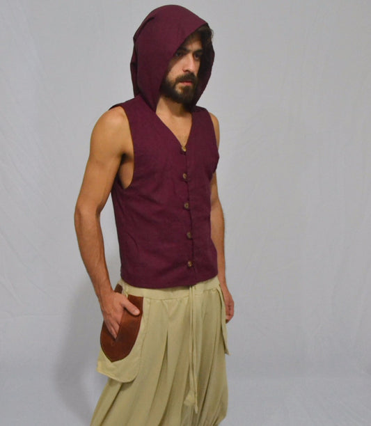 Calça Om - Bege com Bolso em Couro