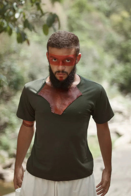 Goa Shirt with Leather - Ecological Dark Green
